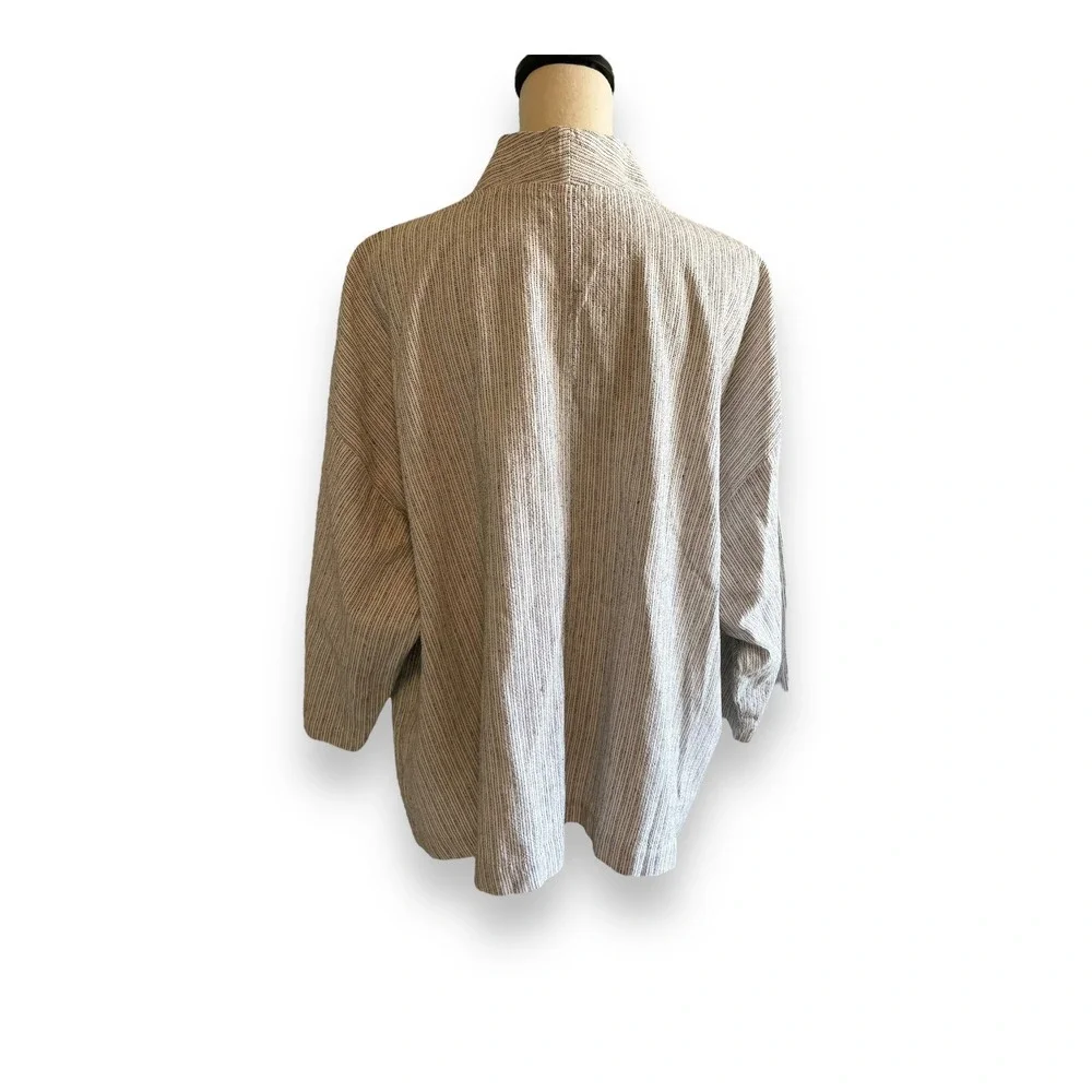 Eileen Fisher Woman 3X Organic Linen Cotton Striped Open Front Cardigan Jacket